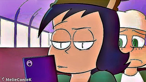 Animated Jackie and Jenna teasing on bus, lesbian vibe