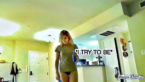 Mystica Jade teasing in crop top and panties, James Deen video