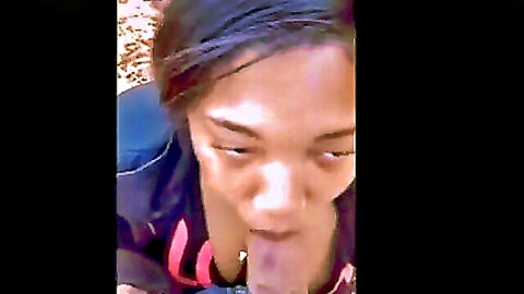 Asian stepsister giving sloppy blowjob while walking to store
