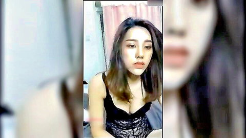 Asian webcam beauty in black lace lingerie chatting seductively