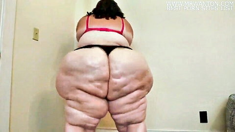 Huge SSBBW ass in black thong bending over in red bra