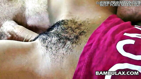 Ebony woman with hairy pussy gets creampied by big white cock