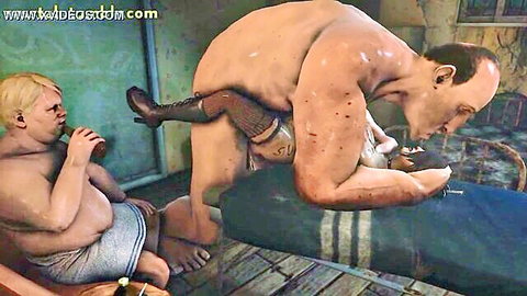 Lulu fucked doggy style by muscular 3D monster while watched, hard animation porn