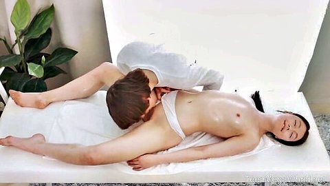 Rin White gets spicy massage, masseur licks her nude pussy in erotic pose