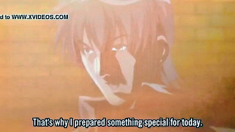 Intense anime girl with orange hair in dramatic orange lighting, hentai scene