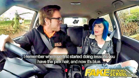 Alexxa Vice with blue hair in Fake Driving School car lesson POV
