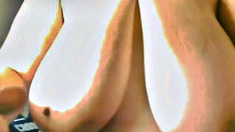 L cup hanging tits close-up, massive natural breasts dangling seductively