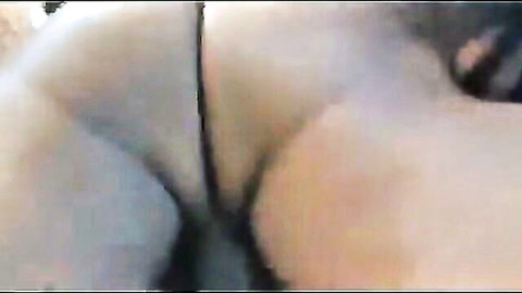Blurry closeup of pale white woman's thick ass cheeks spread wide from behind