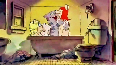 Fritz the Cat animated bathtub threesome with furry characters