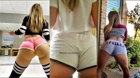 Blonde bombshell twerking her big juicy ass in tight shorts compilation