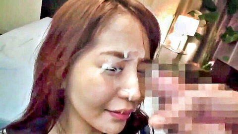 Korean woman with facial cumshot in JAV PMV compilation, close-up