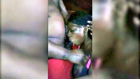 Blurry close-up of black woman deepthroating in oral compilation