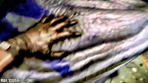 Blurry monster claw gripping pale woman's smooth thigh intensely