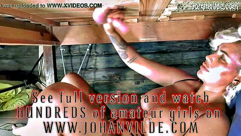Cristina Cielo blonde model in milking table handjob scene