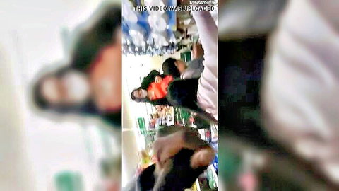 Blurry amateur public sex in store with woman in red top and big cock