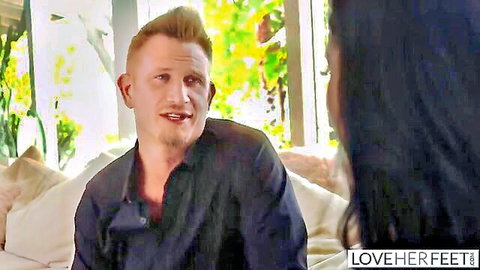 Katrina Jade seduces guy with feet on couch in LoveHerFeet scene