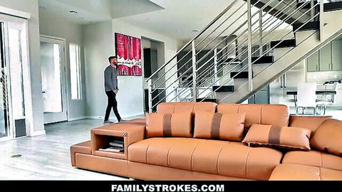 Step-uncle enters luxurious home, horny teen awaits on couch