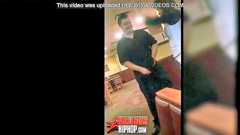 Cute girl gives waiter blowjob as tip in restaurant scene