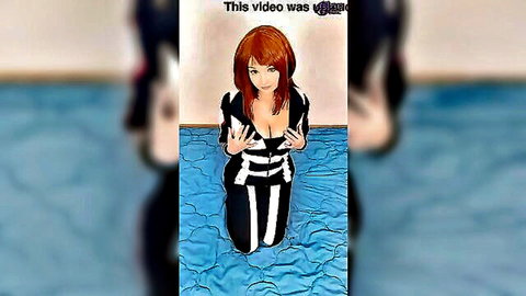 Ochaco Uraraka in sexy black and white leotard, red hair, kneeling with cleavage