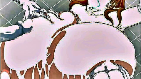 Hentai girl with massive pink tits covered in cum during titty fuck