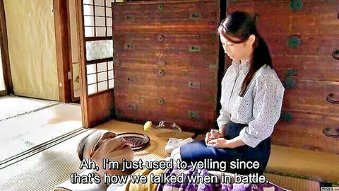 Ayumi Shinoda in subtitled Japanese post-WW2 drama, sitting in traditional attire