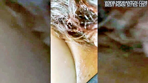 Close-up of wet hairy pussy in girlfriend oral pleasure video