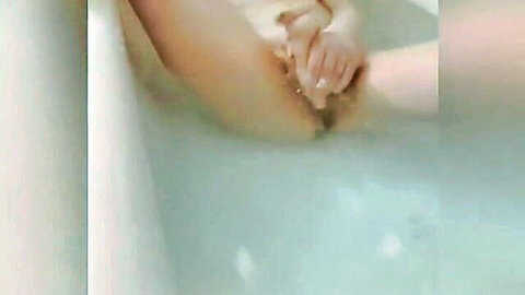 MILF masturbating in bubble bath, close-up wet pussy tease