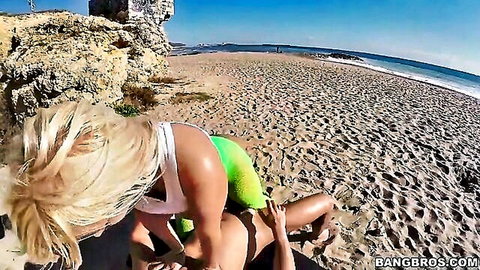 Jada Stevens in steamy beach yoga with hot blonde, Ass Parade