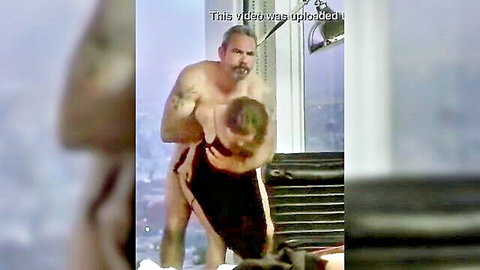 Muscular tattooed man pumps mystery babe hard from behind in doggy style