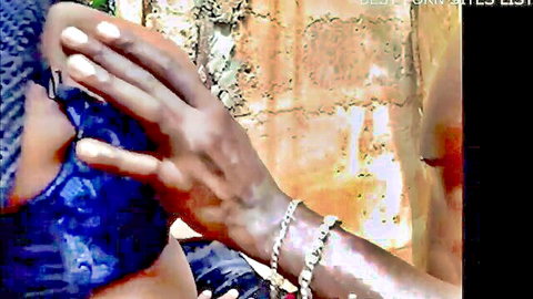 MILF in blue lingerie groped by black man's hand BBC tease