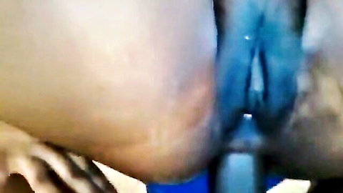 Close-up anal penetration with blue toy on pale-skinned big ass