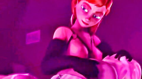 3D Hentai Anna from Frozen exposing large breasts in black gloves and straps