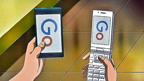 Anime style hands holding Google smartphone and flip phone thumbnail