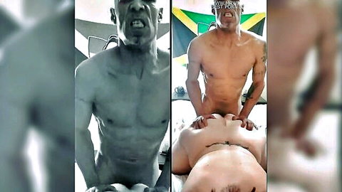 Eros Katt Thanatos muscular black top with Jamaican flair dominates white bottom