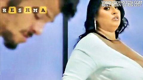 Reshma Indian bhabhi in low-cut white top with man close up