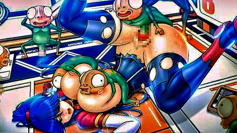 Blue-haired anime girl gangbanged by frog-like alien creatures in spaceship
