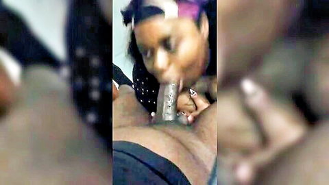 Ebony woman with purple headwrap deepthroats massive BBC in closeup POV blowjob