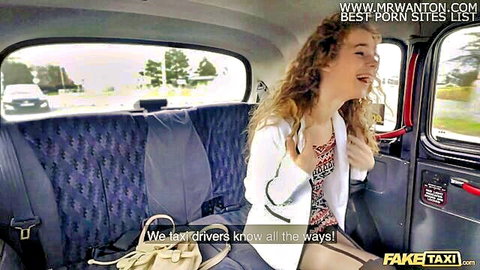 Sabrina Spice as teen angel in Fake Taxi, smiling seductively in cab