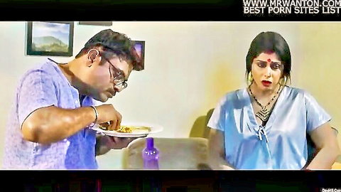 Beauty Kakima Indian auntie in shiny top dining with man, Hindi web series ep 3