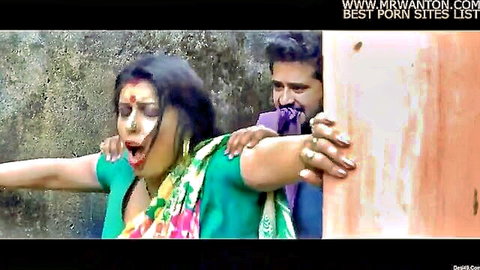 Indian beauty Kakima in saree grabbed from behind in Hindi web series