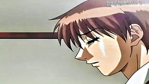 Anime schoolboy emotional close-up in step-mom hentai scene