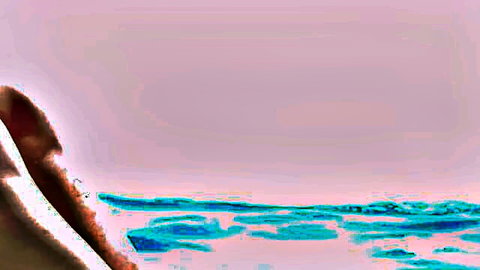 Akira May sensual rimming pose by the sea, pink sunset vibes