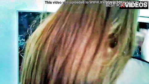 Amateur close-up of long-haired woman in pleasure from small tits squeeze