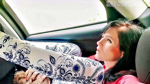 MrPussyLicking horny step sister legs up in car backseat demanding oral