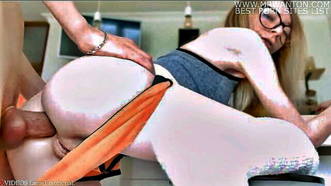 Blonde Lana in glasses gets rough anal pounding from stepbro
