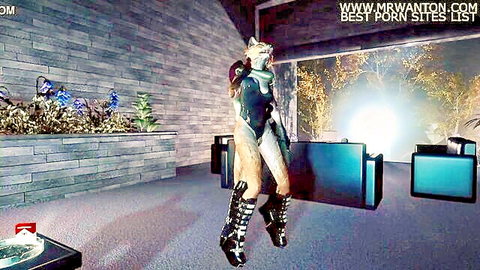 Viktoria as seductive anthro cat in black bodysuit and boots, Ryo's Adventure PMV