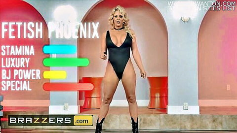 Busty blonde MILF Phoenix Marie in tight black bodysuit posing seductively