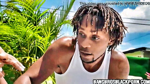 Ebony stepsister asks stepbro to oil her up in outdoor scene