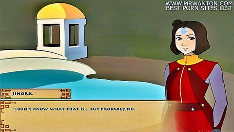 Animated Jinora from Avatar in red outfit by water, Korra hentai scene