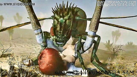 Redhead woman ravaged by green insect monster in Cazador animation